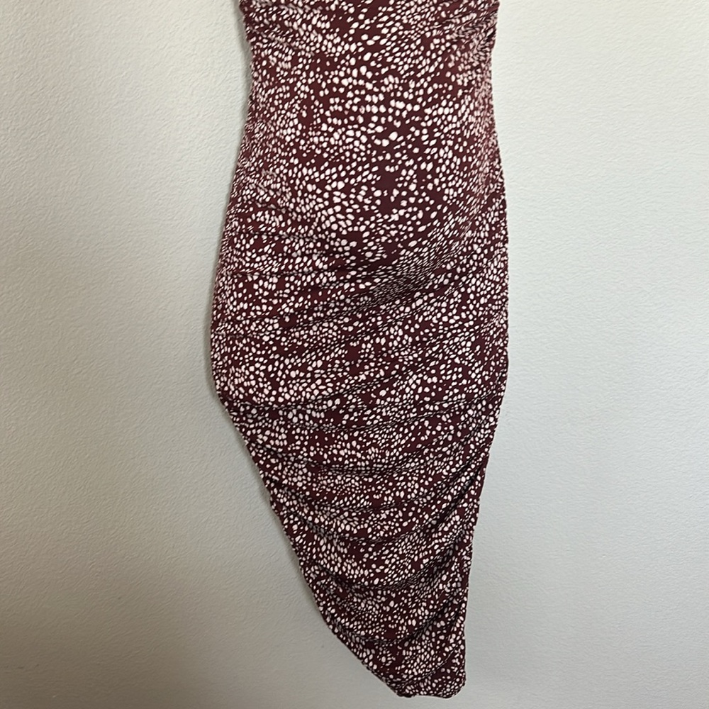 Pinkblush Brown Animal Print Asymmetrical One Shoulder Maternity Midi Dress - Picture 6 of 13